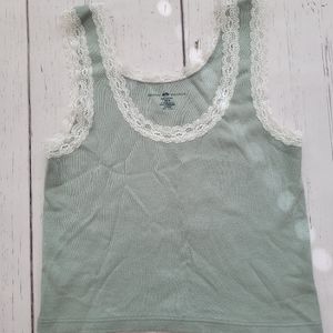 Brandy Melville Sage Green Lace Trim Tank Top